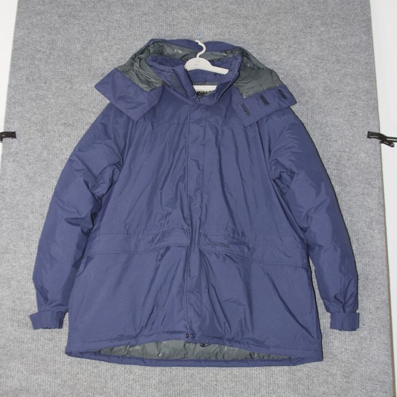 Marmot Down Parka Jacket Mens XXXL Blue Heavyweight Puffer Hooded Coat